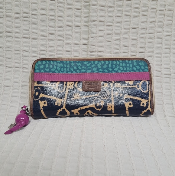 Fossil‎ Key-Per Wallet Coated Canvas Full Zip - Picture 1 of 9